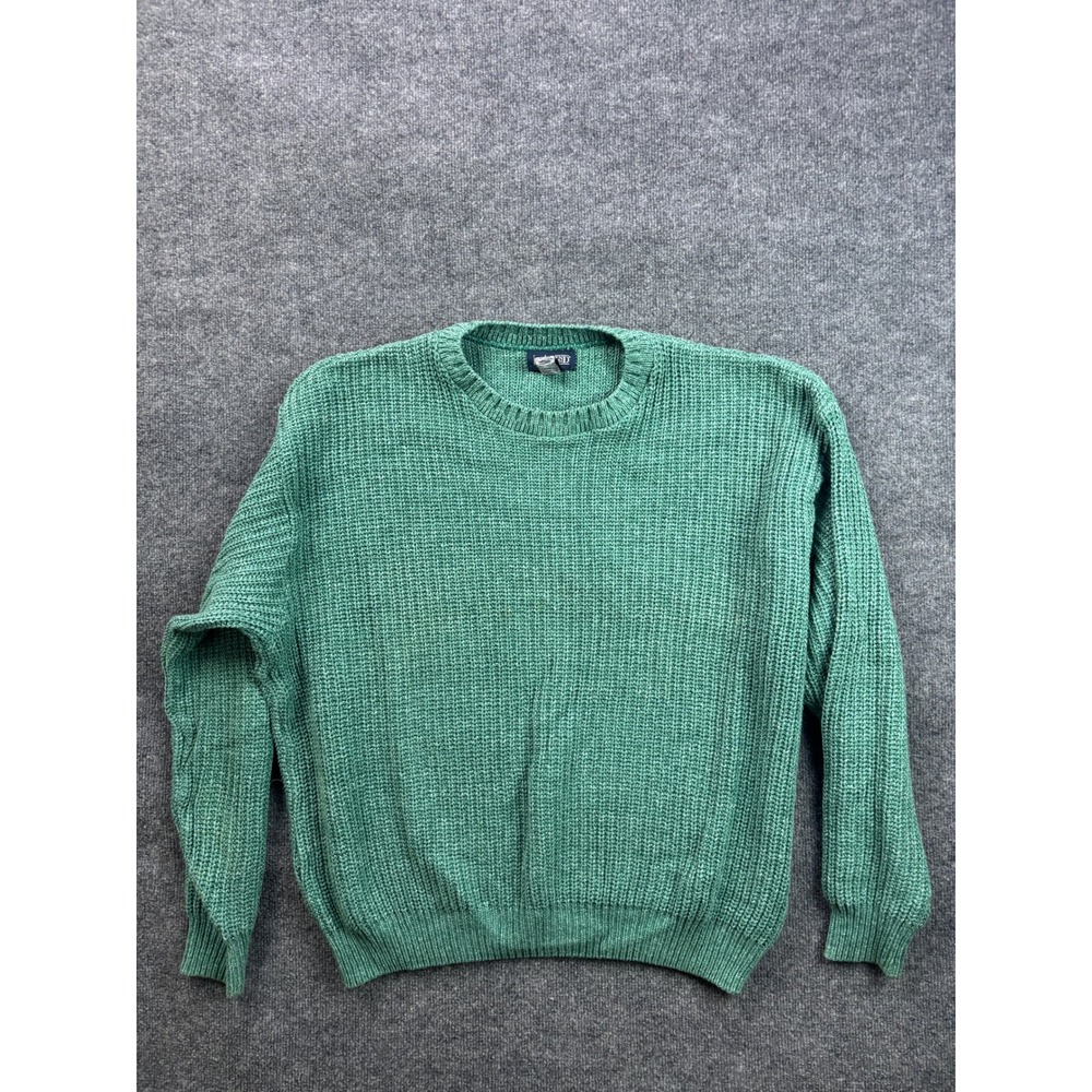 Vintage Lands End Sweater Mens XL Green Cotton Shaker Knit Crewneck USA Made